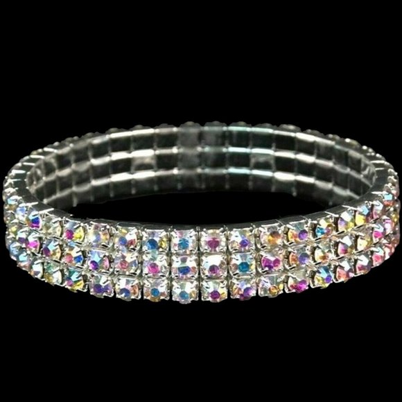 3 Row AB Crystal Stretch Bracelet - Picture 5 of 5
